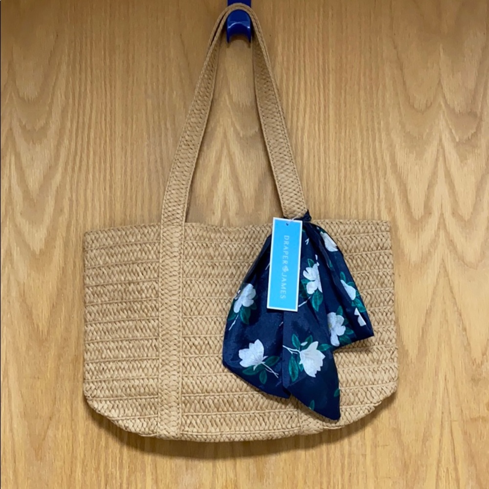Draper James Straw Bag with Floral Scarf NWT